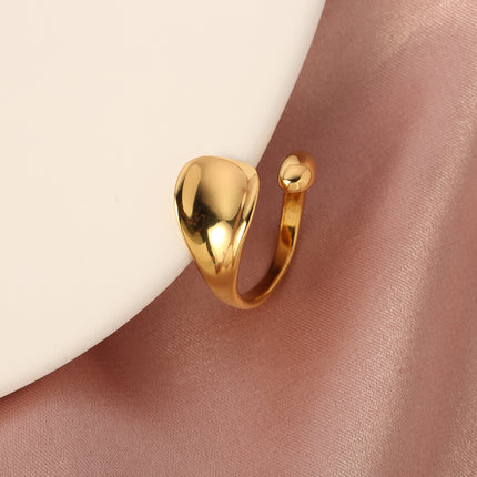 Anillo Con Diseño De Superficie Curva Geométrica De Acero Inoxidable Chapado En Oro 14K