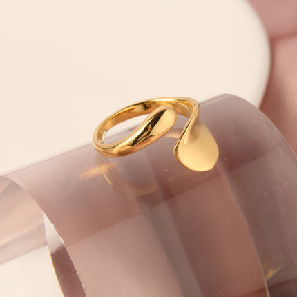 Anillo Con Diseño De Superficie Curva Geométrica De Acero Inoxidable Chapado En Oro 14K