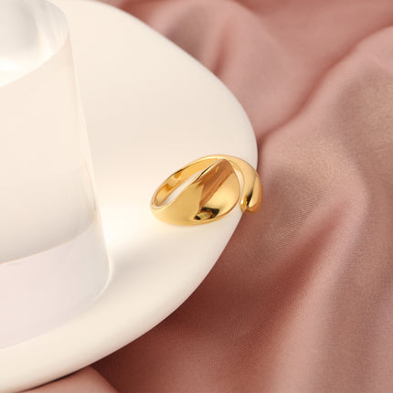 Anillo Con Diseño De Superficie Curva Geométrica De Acero Inoxidable Chapado En Oro 14K