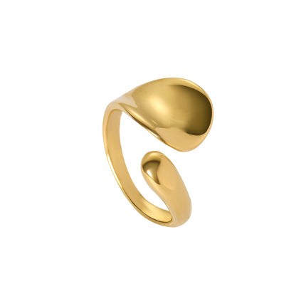 Anillo Con Diseño De Superficie Curva Geométrica De Acero Inoxidable Chapado En Oro 14K