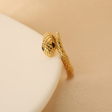 Anillo De Serpiente Vintage Con Estilo De Acero Inoxidable Chapado En Oro 14K