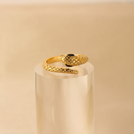 Anillo De Serpiente Vintage Con Estilo De Acero Inoxidable Chapado En Oro 14K