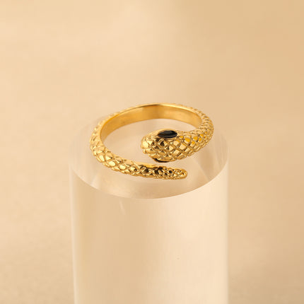 Anillo De Serpiente Vintage Con Estilo De Acero Inoxidable Chapado En Oro 14K