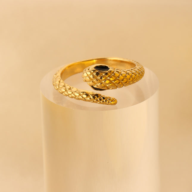 Anillo De Serpiente Vintage Con Estilo De Acero Inoxidable Chapado En Oro 14K