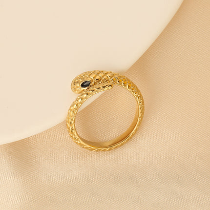 Anillo De Serpiente Vintage Con Estilo De Acero Inoxidable Chapado En Oro 14K