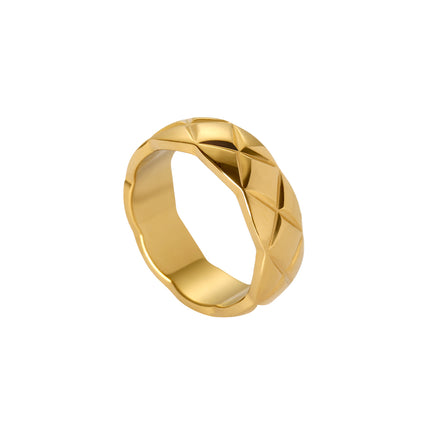 Anillo Con Diseño De Rombos Y Estilo Moderno ANI12SS6De Acero Inoxidable Chapado En Oro 18K