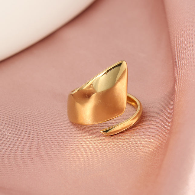 Anillo Abierto de Superficie Lisa Y Curva De Acero Inoxidable Chapado En Oro 14K