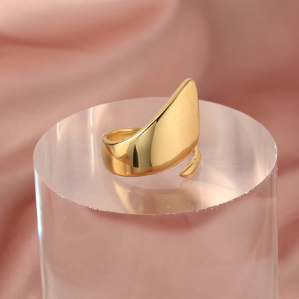 Anillo Abierto de Superficie Lisa Y Curva De Acero Inoxidable Chapado En Oro 14K