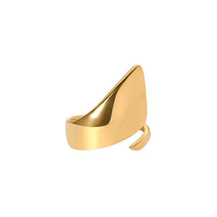 Anillo Abierto de Superficie Lisa Y Curva De Acero Inoxidable Chapado En Oro 14K