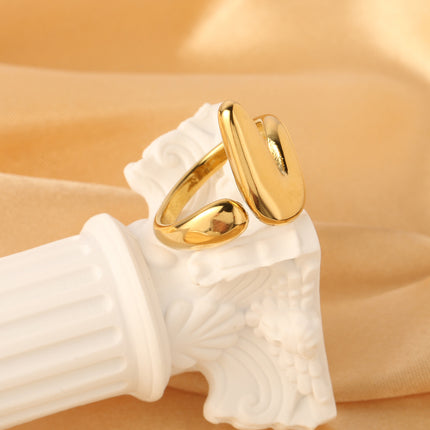 Anillo Creativo En Forma De V Abierto De Estilo De Acero Inoxidable Chapado En Oro 14K