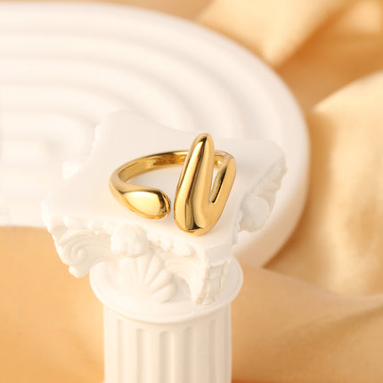 Anillo Creativo En Forma De V Abierto De Estilo De Acero Inoxidable Chapado En Oro 14K