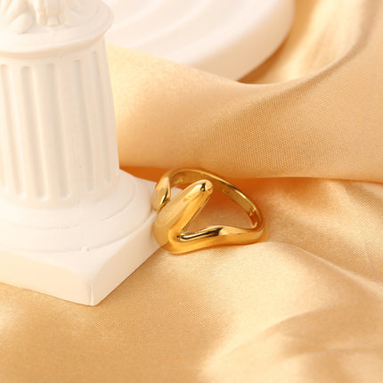 Anillo Creativo En Forma De V Abierto De Estilo De Acero Inoxidable Chapado En Oro 14K