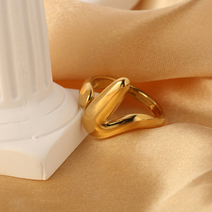 Anillo Creativo En Forma De V Abierto De Estilo De Acero Inoxidable Chapado En Oro 14K