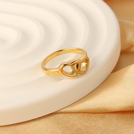 Anillo Ajustable Con Doble Corazón Para Mujer De Acero Inoxidable Chapado En Oro 14K