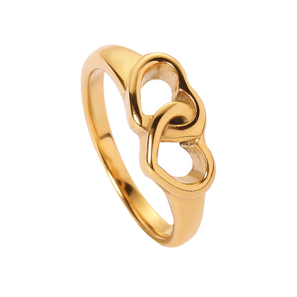 Anillo Ajustable Con Doble Corazón Para Mujer De Acero Inoxidable Chapado En Oro 14K