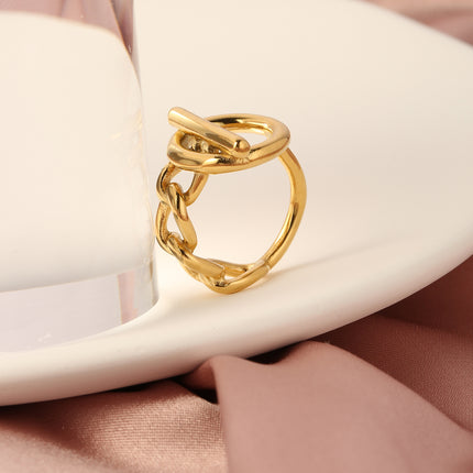 Anillo Con Diseño Hueco Estilo Vintage De Acero Inoxidable Chapado En Oro 14K