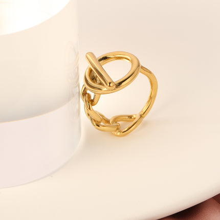 Anillo Con Diseño Hueco Estilo Vintage De Acero Inoxidable Chapado En Oro 14K