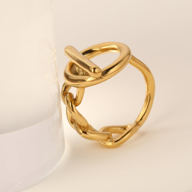 Anillo Con Diseño Hueco Estilo Vintage De Acero Inoxidable Chapado En Oro 14K