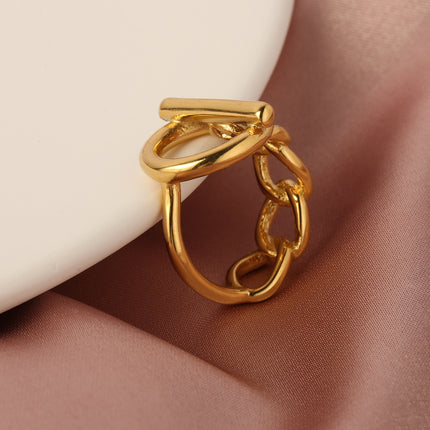 Anillo Con Diseño Hueco Estilo Vintage De Acero Inoxidable Chapado En Oro 14K