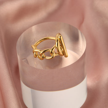 Anillo Con Diseño Hueco Estilo Vintage De Acero Inoxidable Chapado En Oro 14K