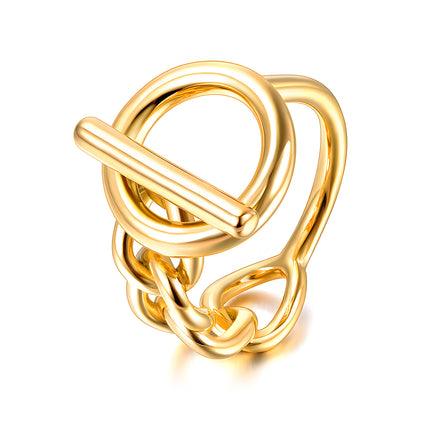 Anillo Con Diseño Hueco Estilo Vintage De Acero Inoxidable Chapado En Oro 14K