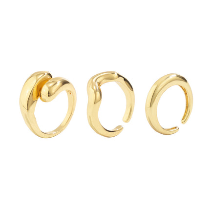 Juego De Anillos Con Diseño Superficie Geométrica De Aleación De Zinc Chapado En Oro 14K