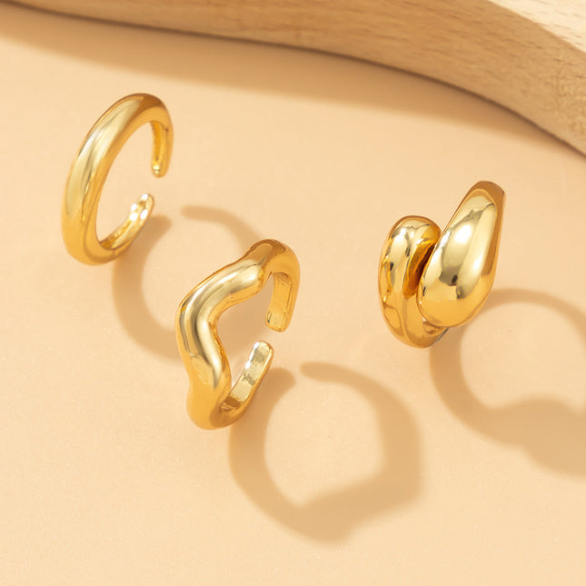 Juego De Anillos Con Diseño Superficie Geométrica De Aleación De Zinc Chapado En Oro 14K