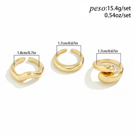 Juego De Anillos Con Diseño Superficie Geométrica De Aleación De Zinc Chapado En Oro 14K