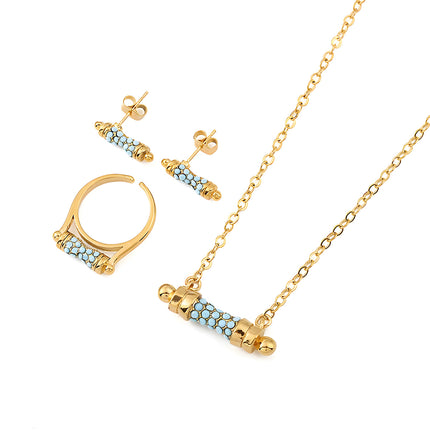 Conjunto De Pendientes, Collar Y Anillo Con Diseño De Cintura Pequeña De Aleación Chapado En Oro 14K