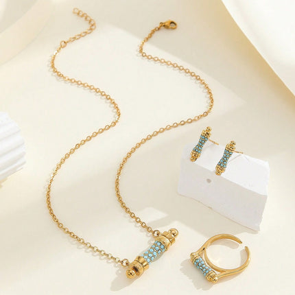Conjunto De Pendientes, Collar Y Anillo Con Diseño De Cintura Pequeña De Aleación Chapado En Oro 14K