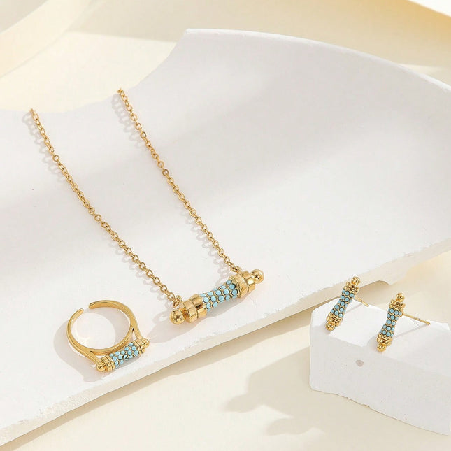 Conjunto De Pendientes, Collar Y Anillo Con Diseño De Cintura Pequeña De Aleación Chapado En Oro 14K