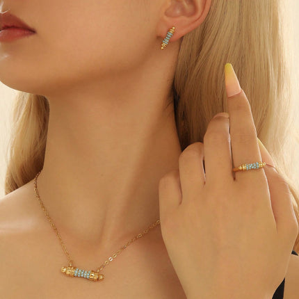 Conjunto De Pendientes, Collar Y Anillo Con Diseño De Cintura Pequeña De Aleación Chapado En Oro 14K