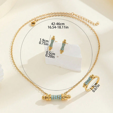 Conjunto De Pendientes, Collar Y Anillo Con Diseño De Cintura Pequeña De Aleación Chapado En Oro 14K