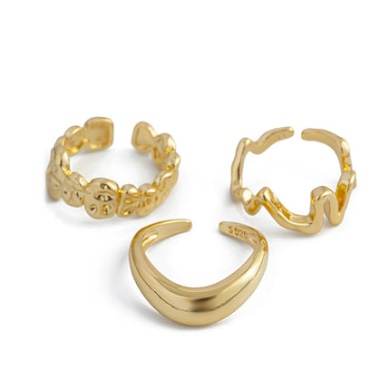 Juego De Anillos Abierto De Superficie Lisa Irregular De Aleación Chapado En Oro 14K