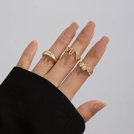 Juego De Anillos Abierto De Superficie Lisa Irregular De Aleación Chapado En Oro 14K