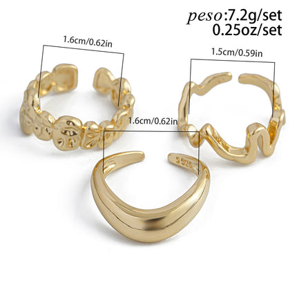 Juego De Anillos Abierto De Superficie Lisa Irregular De Aleación Chapado En Oro 14K