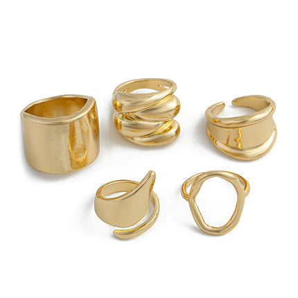 Juego De Anillos Con Diseño Irregular Sencillo De Aleación Chapado En Oro 14K