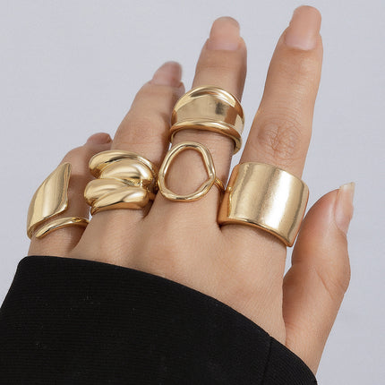 Juego De Anillos Con Diseño Irregular Sencillo De Aleación Chapado En Oro 14K
