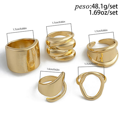 Juego De Anillos Con Diseño Irregular Sencillo De Aleación Chapado En Oro 14K