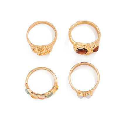 Set De Anillos Con Diseño Hueco Y Diamantes De Aleación Chapado En Oro 14K