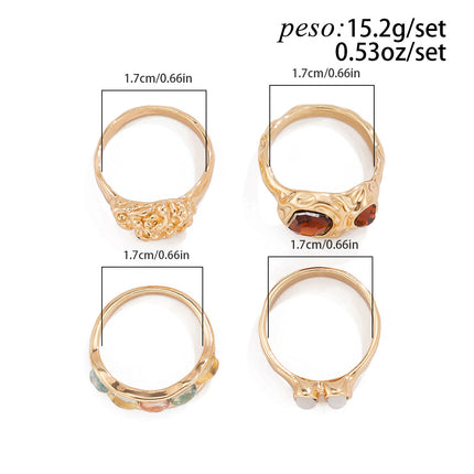 Set De Anillos Con Diseño Hueco Y Diamantes De Aleación Chapado En Oro 14K