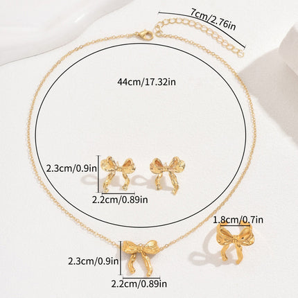 Conjunto De Pendientes, Collar Y Anillo Con Diseño De Lazo De Cobre Chapado En Oro 14K
