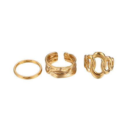 Juego De Anillos Abierto Irregular En Forma De O Con Textura De Acero Inoxidable Chapado En Oro 14K