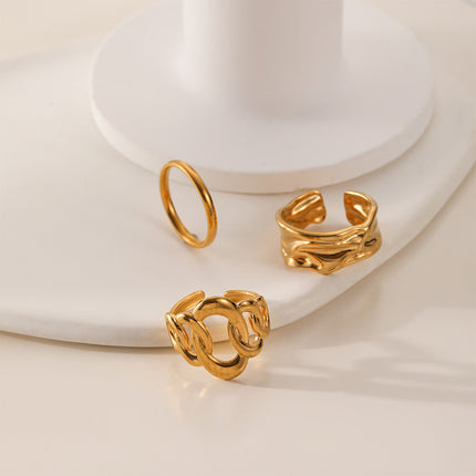 Juego De Anillos Abierto Irregular En Forma De O Con Textura De Acero Inoxidable Chapado En Oro 14K