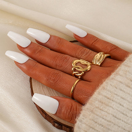 Juego De Anillos Abierto Irregular En Forma De O Con Textura De Acero Inoxidable Chapado En Oro 14K