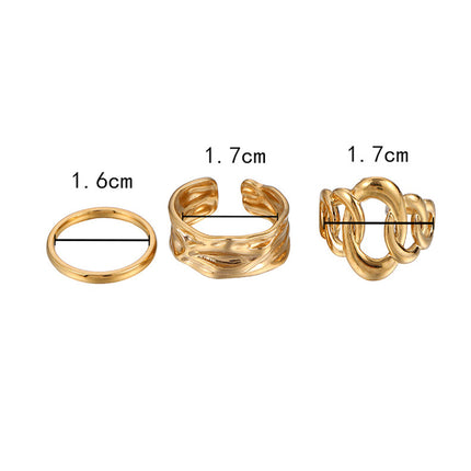 Juego De Anillos Abierto Irregular En Forma De O Con Textura De Acero Inoxidable Chapado En Oro 14K
