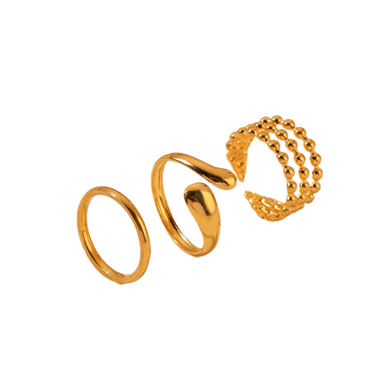 Juego De Anillos Ajustable En Forma De Gota De Acero Inoxidable Chapado En Oro 14K