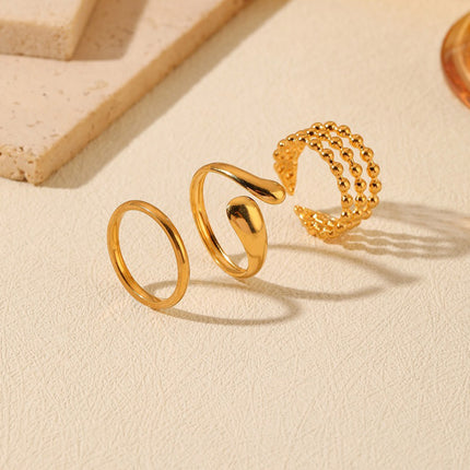 Juego De Anillos Ajustable En Forma De Gota De Acero Inoxidable Chapado En Oro 14K