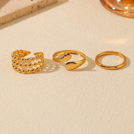 Juego De Anillos Ajustable En Forma De Gota De Acero Inoxidable Chapado En Oro 14K
