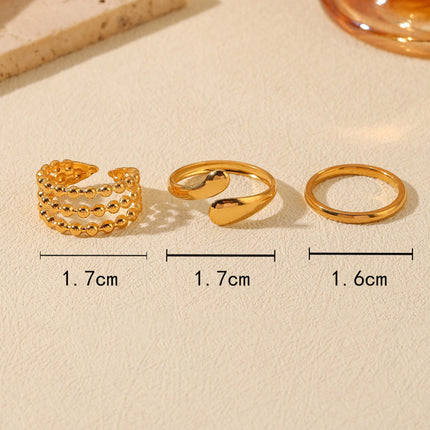 Juego De Anillos Ajustable En Forma De Gota De Acero Inoxidable Chapado En Oro 14K